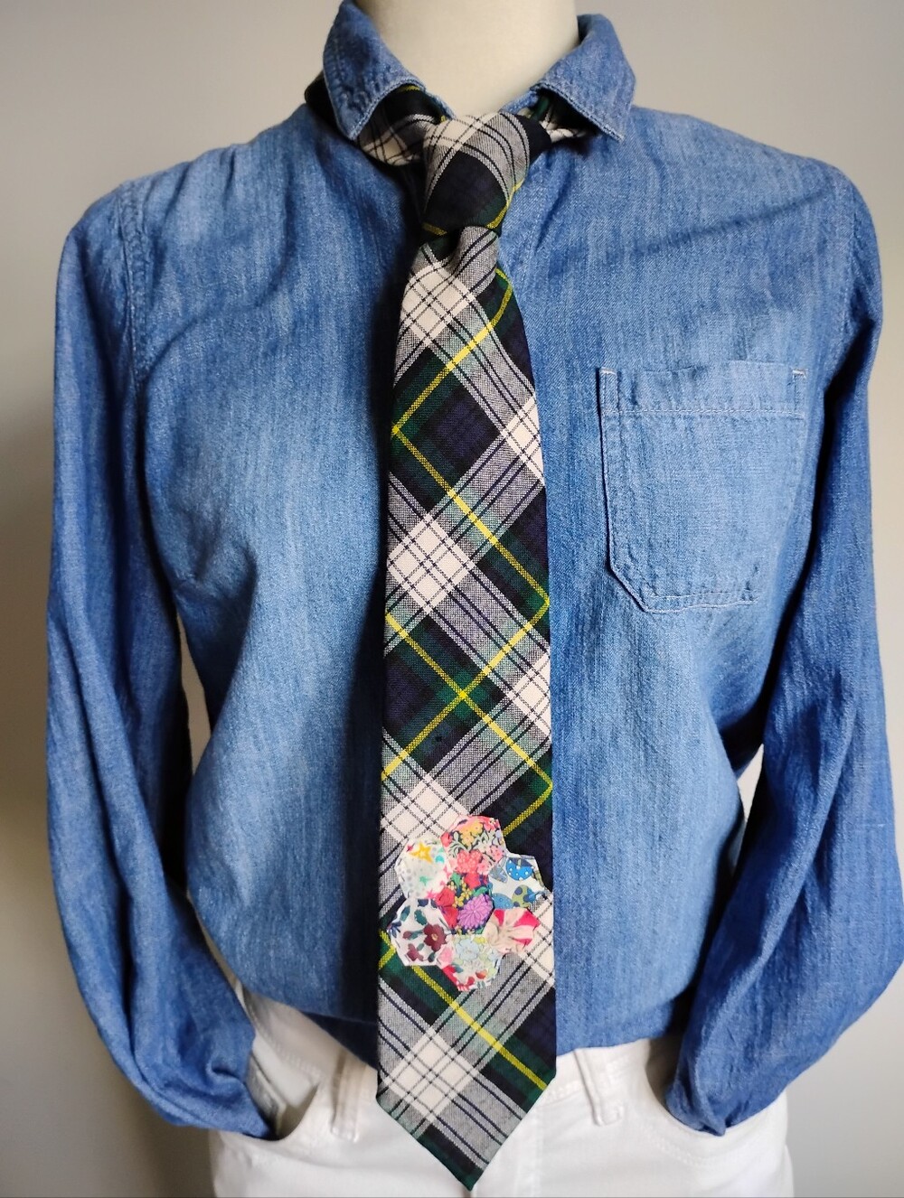 Brooks Brothers Wool Plaid Necktie Upcycled Re-worked Liberty Art Fabric